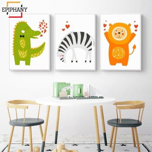 Woodland Animals Nursery Prints Zebra Dinosour Canvas Painting Anime Posters and Prints Scandinavian Kids Boys Room Picture