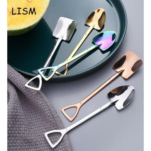 18/0 Stainless Steel Iron Flat Shovel Spoon Coffee Spoon Ice Cream Engineering Shovel Retro Tip Square Head Spoon Kitchen Gadget