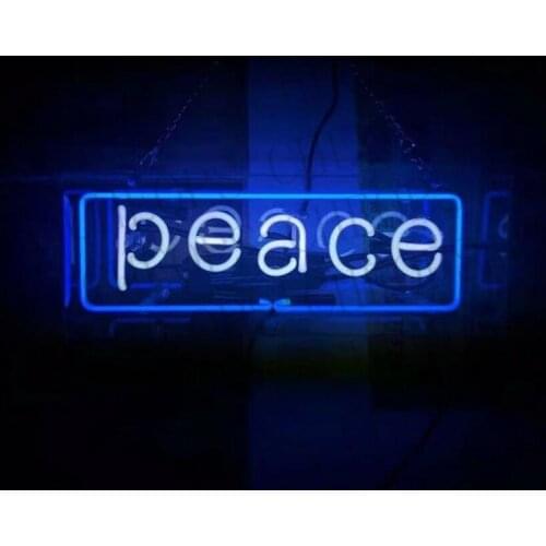 Peace Neon Signs Real Glass Tube Acrylic Box Gift Beer Bar Pub Bedroom Wall Homeroom Girlsroom Party Decor Lamp 14"x5"