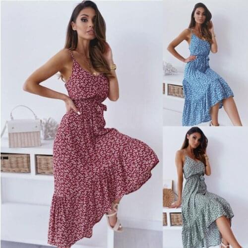 2021 Summer Womens Fashion New Style Hot Sale Fresh Sling Small Broken Bouquet Belt Multicolor Halter Neck Sexy Print