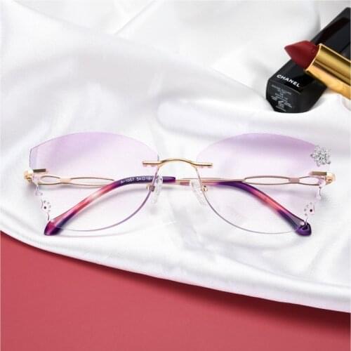 New Special-shaped Anti-blue Retro Mesh Red Glasses Frame Rimless Diamond Cut Glasses for Clear Lens Glasses Women