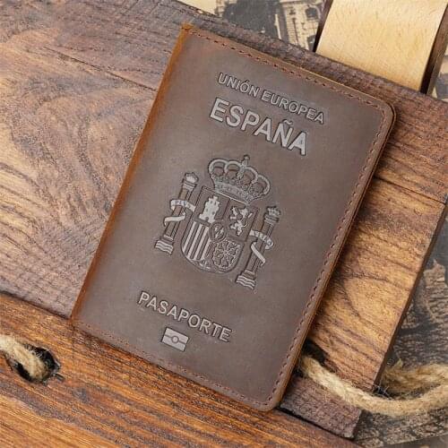 Personalised Genuine Leather Spain Passport Cover Crazy Horse Funda Pasaporte Business Unisex Durable Spanish