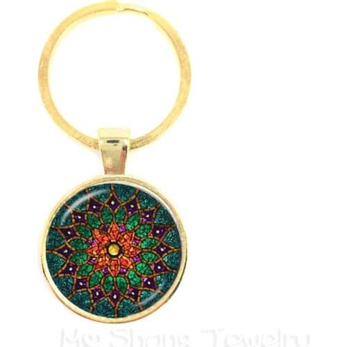 Om Keychain Glass Cabochon Mandala Key Ring Buddhism Glass Dome Key Chains Hindu Jewelry Yoga Key Holder Sri Lanka Keychain