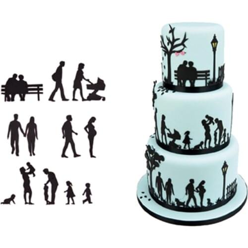 Happy Family Cookie Cutter Plastic Biscuit Knife Baking Fruit Cake Kitchen Tools Mold Embossing Printing