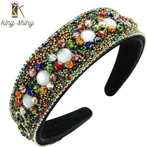 Gorgeous Baroque Full Rhinestone Headband for Woman Elegant Glass Beaded Hairband Female Party Hair Accessory Headwead Headdress