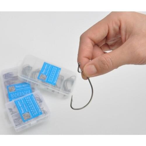50pcs/ Box Offset Fishing Hooks Carbon Steel Wide Crank Barbed Fishhook For Soft Worm Lure 6#-5/0# Carp Fishing anzol para pesca