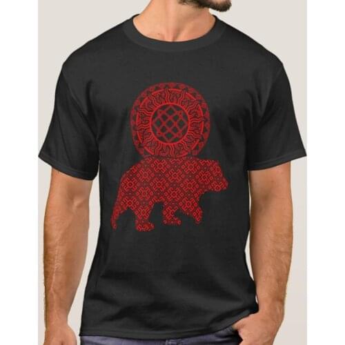 Slavic God Pagan Pattern Lada Deity Symbol and Bear Printed T-Shirt. Summer Cotton Short Sleeve O-Neck Mens T Shirt New S-3XL