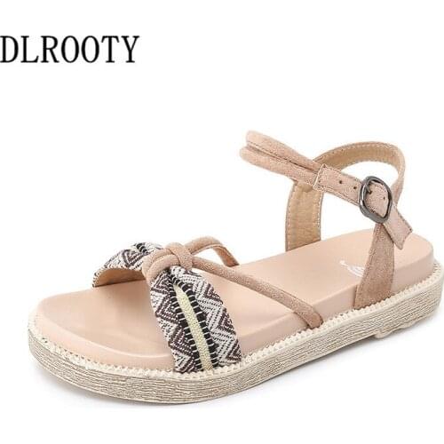 Women Sandals Summer Fashion Flat Platform Rome Buckle Strap Breathable Non-slip Shoes Slides Casual Female Plus Size 34-43