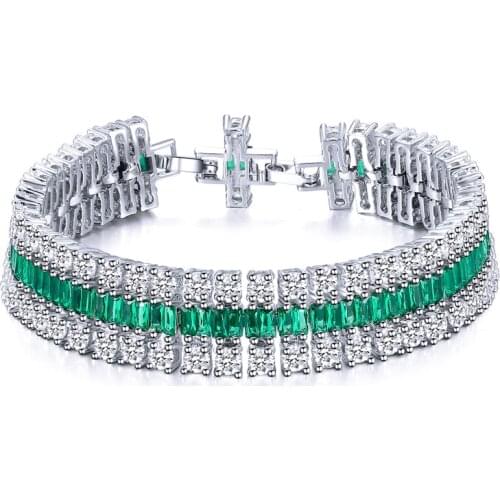 High-end Brand 925 Sterling Silver Emerald Simulate Moissanite Gemstone Charm Bracelets for Women Fine Jewelry Drop Shipping