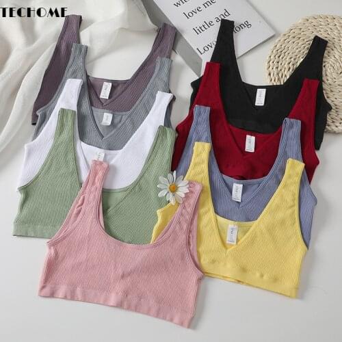 Girls Tanks Deep V Bra Seamless Summer Hot Sale Tube Tops Underwear Single Layer Cotton Bra Bottoming Vest Fruit Color Camis
