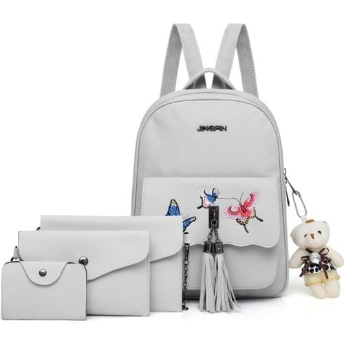 PU Leather Women Backpack High Quality Small Ladies Tassel 4 Pieces Set School Bags For Teenage Girls Fashion Female Travel Bag