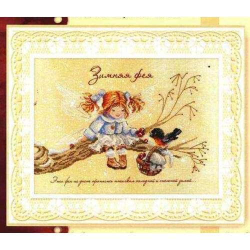 Winter Fairy Girl and Bird 44-31 Cross Stitch Kit Packages Counted Cross-Stitching Kits Cross stich Painting Set