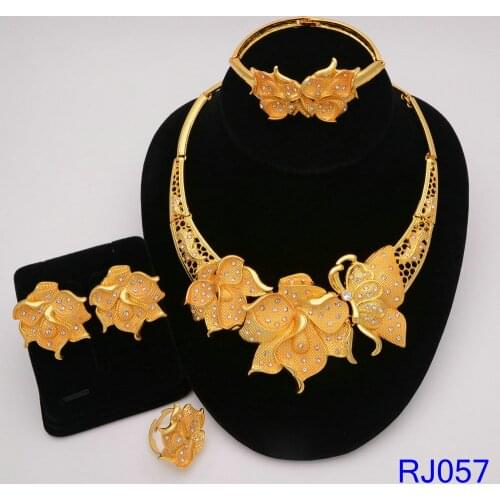 Dubai Gold Jewelry Sets for Women Bridal Jewelry Butterfly Necklace Earrings Fashion Wedding Bridesmaid Jewelry Sets