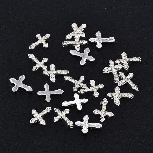 10 Pcs/pack Nail Art Decorations Nails Tools DIY Classic Silve Color Full Glitter Rhinestones Cross 3D Nail Design Charms Alloy