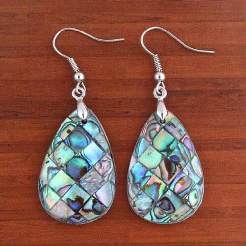 100-Unique Trendy 1 Pair Silver Plated Abalone Shell Water Drop Earrings Elegant Womens Earring