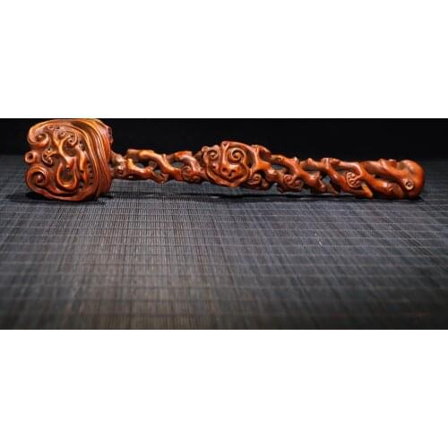 12" China Lucky Old Boxwood Hand-carved Hollow out Ganoderma Lucidum Implication All wishes come true Everything goes well Ornam