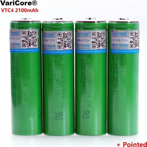 4pcs VariCore New 3.6V 18650 US18650VTC4 2100mAh VTC4 20A 30A Discharge Rechargeable battery + Pointed