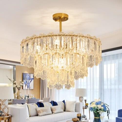 American French retro hand-carved Xiangyun glass chandelier light luxury bedroom living room dining room lamps