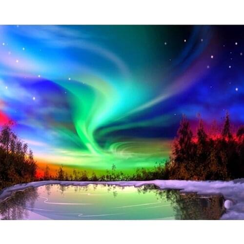 ARMYQZRound diamond square diamond 5D DIY diamond painting northern lights snow scene diamond embroidery cross stitch rhinestone