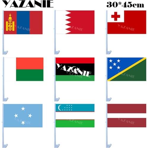 YAZANIE 30*45cm Car Flags Mongolia Bahrain Tonga Madagascar Libya Solomon Islands Marshall Islands Uzbekistan Latvia Car Flags