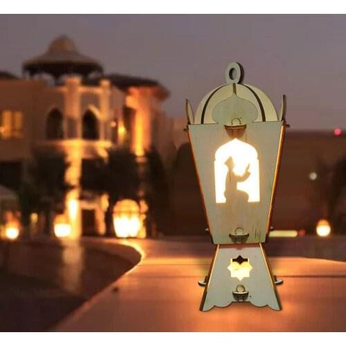 EID Mubarak Wooden Pendant With LED Light Ramadan Decorations Ramadan Kareem Decoration For Home Islamic Muslim Party Eid Decor