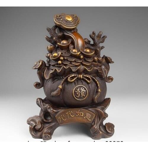 China Art Bronze Copper Fengshui Ruyi Yuanbao Wealth Money Treasure basin Statue