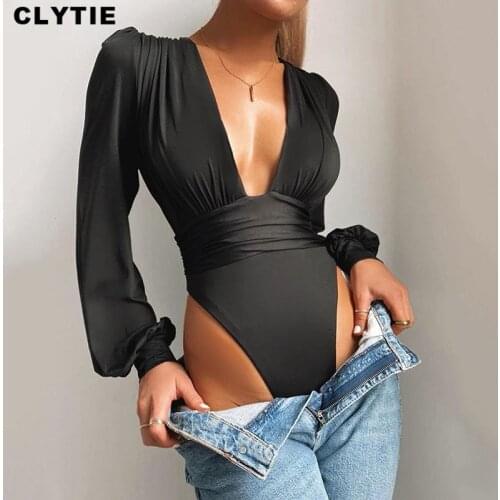 Clytie Sexy Bodycon Bodysuit Women Long Sleeve Basic White Black Red Overalls New Spring Women Casual Skinny Party Bodysuits