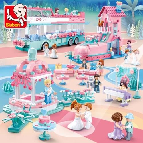 Princess Dream Wedding House Couple Bus Friends Castle Architecture Building Blocks Sets Street View Educational Toys For Girls