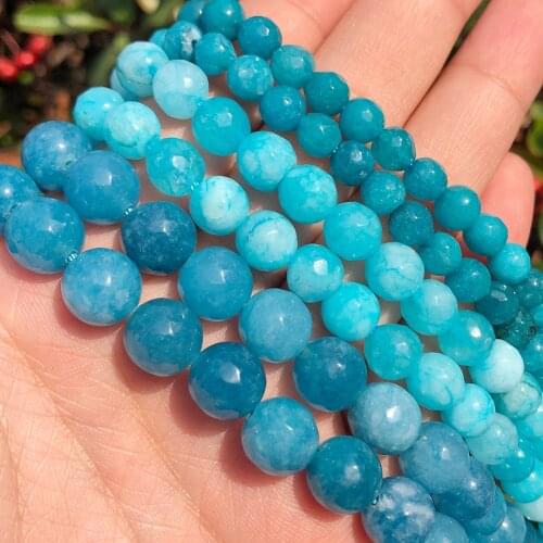 Natural Faceted Blue Chalcedony Round Beads for Jewelry Making Pick Size 4/6/8/10/12mm 15 inches DIY Beaded Necklace Bracelet