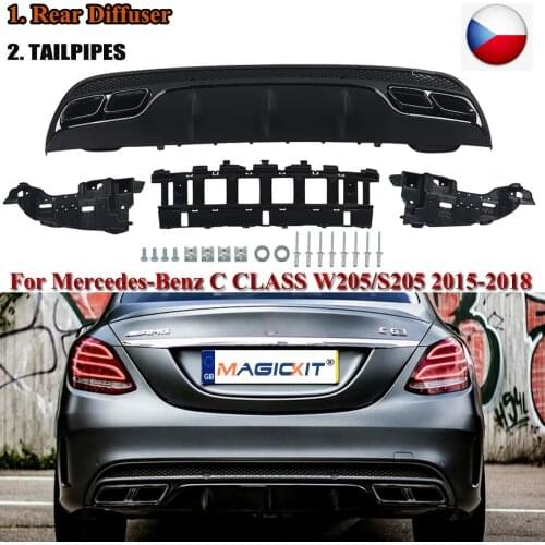 MagicKit AMG Bumper Diffuser 4-Outlet Tips for Mercedes-Benz W205 C200 C300 2014-2018