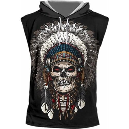 IFPD EU Size 3D Hooded Tank Tops Men 's Cool Sleeveless Shirts Indians Skull Print Design Summer Fashion Casual Vest Plus Size
