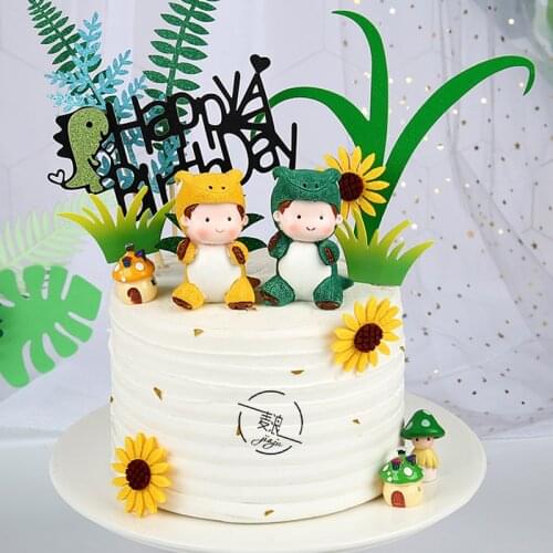 Cute Dinosaur Baby Cake Decor Jungle Safari Roar Cupcake Toppers Jurassic World Happy Birthday Party Decor Kids Boys One 1st