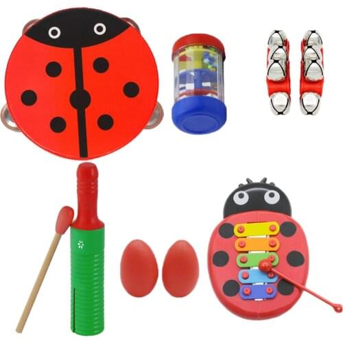 Cute Tambourine Wrist Bell Xylophone Sandstick Shaker Set Kids Musical Toys