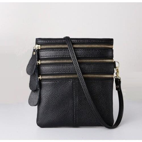 MJ Women Crossbody Bags Genuine Leather High Quality Multi-Zipper Soft Real Leather Messenger Bag Female Small Purse Phone Bag