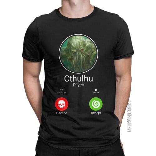 Mens Call Of Cthulhu Lovecraft T Shirt Pure Cotton Clothing Leisure Classic Short Sleeve Crewneck Tees Plus Size T-Shirt
