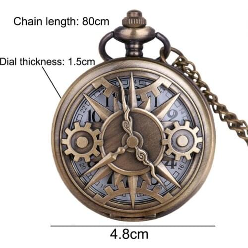 2021 New Fashion Punk Vintage Unisex Hollow Gear Number Quartz Pocket Watch Pendant Necklace for Dating Gift Party