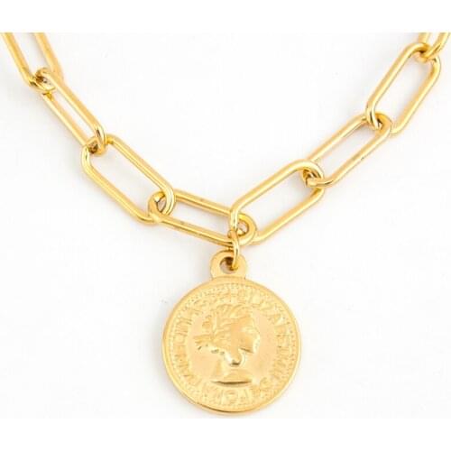 Coin Necklace Women Vintage Medal Coin Euro Cent Pendant Necklace Stainless Steel Metal Religious Jewelry