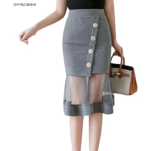 Mesh Patchwork Plus Size Women Pencil Skirts 2020 Fashion Elegant Slim Office Lady Bodycon Skirt Formal Saia Femininas