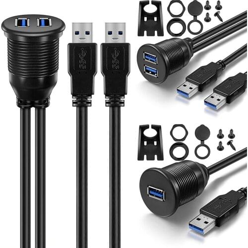 Ports USB 3.0 Male To USB Female Flush Mount Car Dashboard Flush Mount Female Cable Extension Cable for Motorcycle Boat Hot