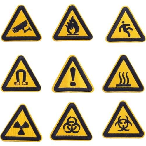 Warning Sign Embroidered Patches For Clothing Iron on Clothing Accessories Applique Patch For Clothes Fusible Sewing Iron Patch