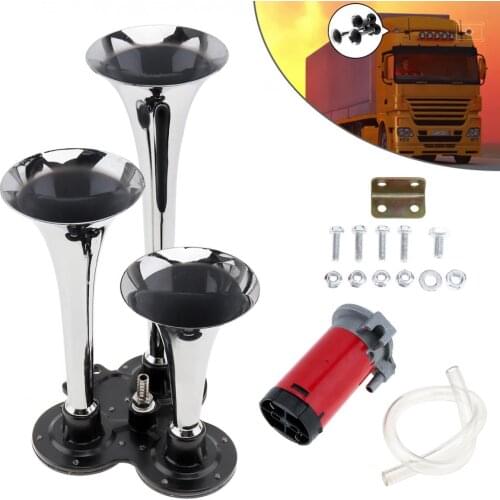 Durable 12V / 24V 110-135dB Car Triple Tone Air Horn Set Universal 4-6 KPa Auto Boat Motorcycle Trumpet With Compressor