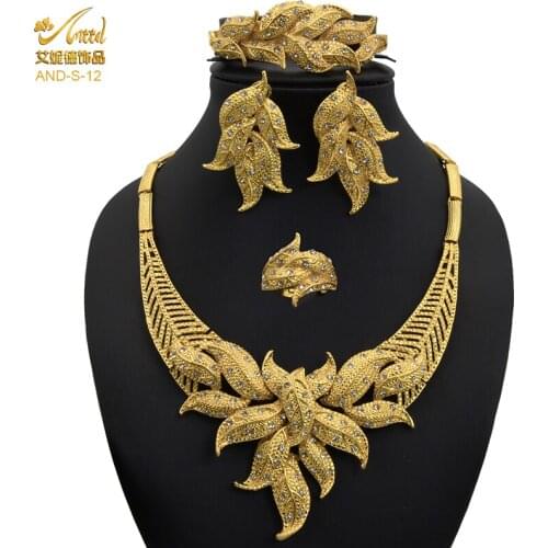 Dubai Luxury 24K Gold Color Jewelry Sets Of Women India Ethiopia African Bride Wedding Gifts Necklace Earrings Ring Bracelet Set