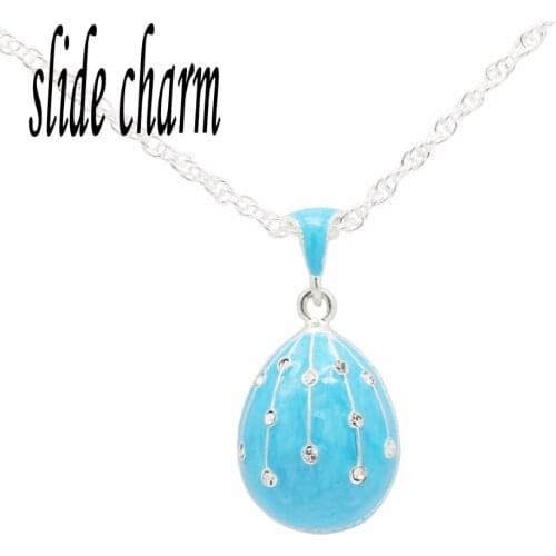 Slide charm Free shipping Enamel Handmade Russian Easter Decorative Egg Pendant Charm Crystal Rhinestone Necklace