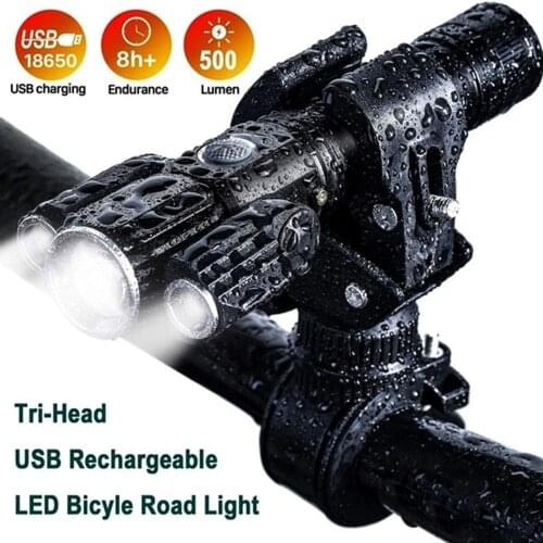 Bike T6 Adjustable LED Aluminum Alloy Three Lamp Holder Airplane-Shaped Flashlight USB Rechargeable Bicycle Light New Hot