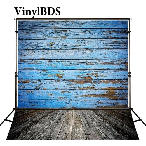 VinylBDS Retro Blue Wood Wall Photography Backdrops Children Wooden Floor Backdrop Vintage Indoor Wedding Backdrop for Studio