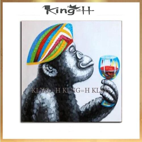 Top Artist Pure Hand-painted High Quality Modern Art Drinking Gorilla Art Oil Painting Abstract Funny Animal Monkey Oil Painting