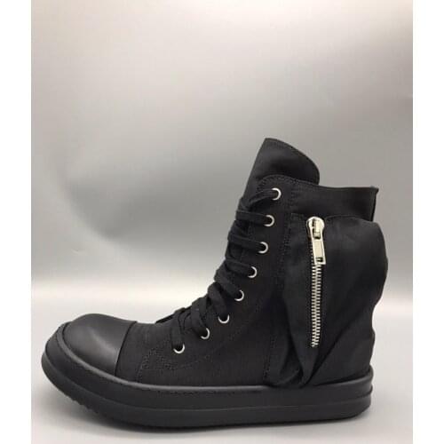 Owen Seak Men Casual Canvas Shoes High-TOP Ankle Lace Up Luxury Trainers High Street Sneakers Boots Zip Flats Autumn Black Shoes