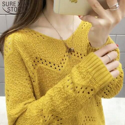 Fashion Elegant Women Long Sleeve Clothing Spring 2021 New Knitted Women Sweater V-neck Women Sweaters and Pullovers 5456 50