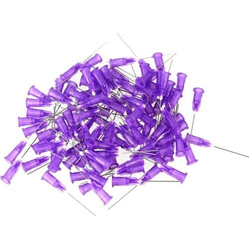 24Ga Purple 1'' Plastic Stuck Connector Stainless Steel Dispenser Needles Liquid Adhesive Glue Syringe Pack of 100