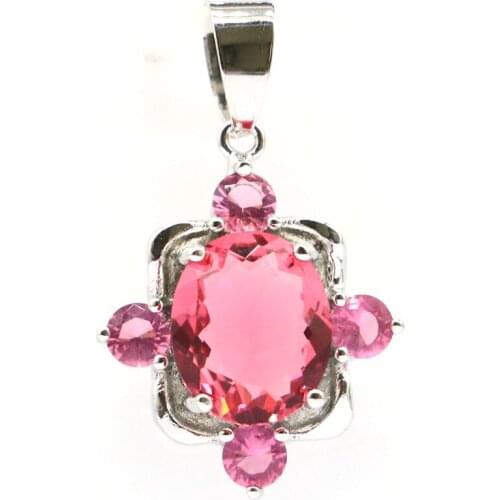 31x19mm Lovely Cute Created Pink Tourmaline For Ladies Jewelry Silver Pendant Wholesale Drop Shipping